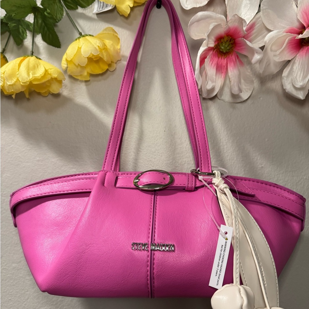 Steve Madden Hot Pink Shoulder Tote with Charm - Picture 4 of 10
